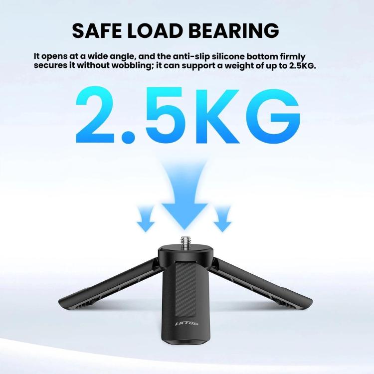 Trípode de escritorio mini LKTOP con rosca de 1/4 de pulgada para cámaras de acción y teléfonos inteligentes.