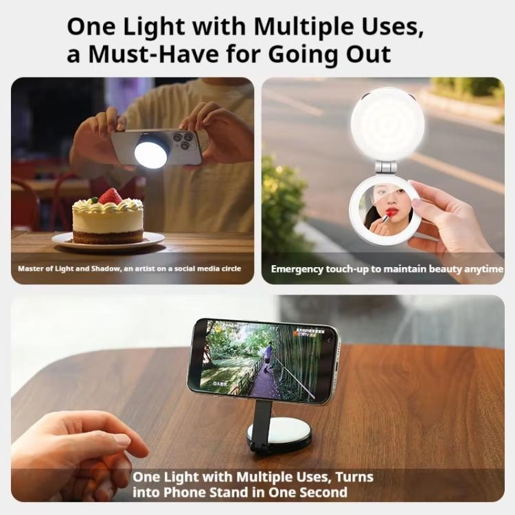 Luz de relleno magnética extensible VRIG para teléfono con espejo, plegable, 2 en 1, para selfies, se convierte en soporte, 3 temperaturas de color.