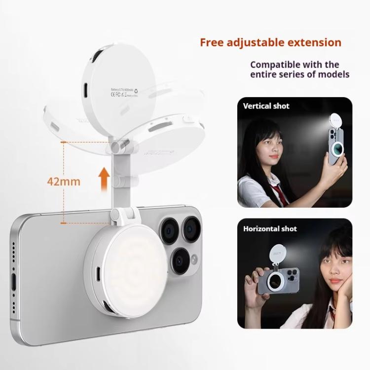 Luz de relleno magnética extensible VRIG para teléfono con espejo, plegable, 2 en 1, para selfies, se convierte en soporte, 3 temperaturas de color.