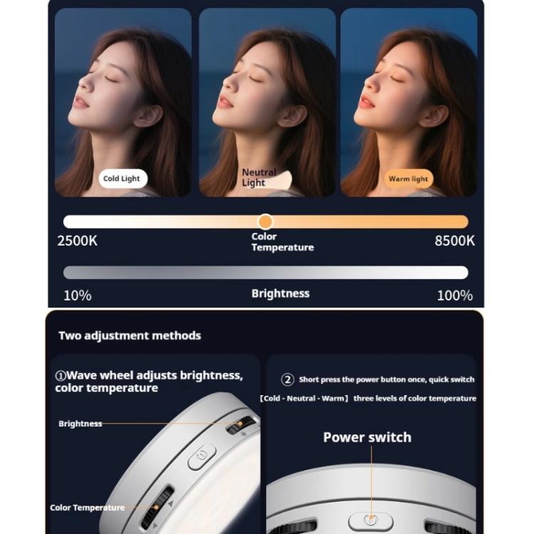 Luz de relleno magnética extensible VRIG para teléfono con espejo, plegable, 2 en 1, para selfies, se convierte en soporte, 3 temperaturas de color.