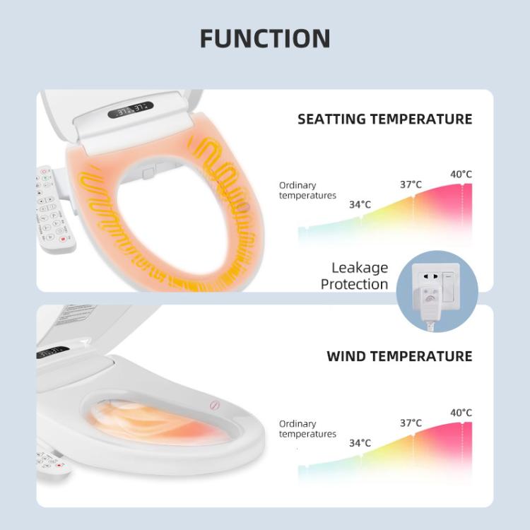 Asiento de inodoro inteligente con control en el reposabrazos. Incluye calefacción instantánea, secador de aire caliente, boquilla autolimpiante y luz nocturna LED., Long Type US Plug, Short Type US Plug, Long Type EU Plug, Short Type EU Plug