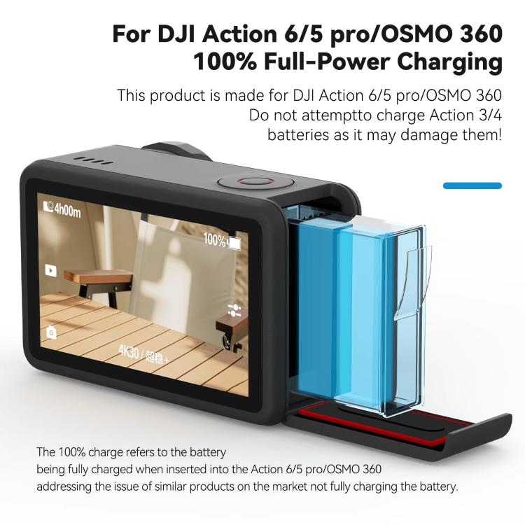 Estuche de carga rápida TELESIN para DJI Osmo Action 6 / 360 / 5 Pro, caja de almacenamiento de baterías de 3 ranuras