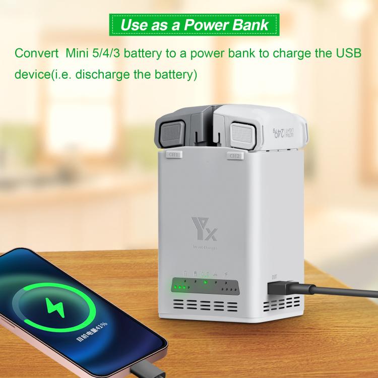 Cargador de batería YX de 65 W para DJI Mini 5 Pro/Mini 4 Pro/Mini 3 Pro/Mini 3, estación de carga de doble canal., 65W