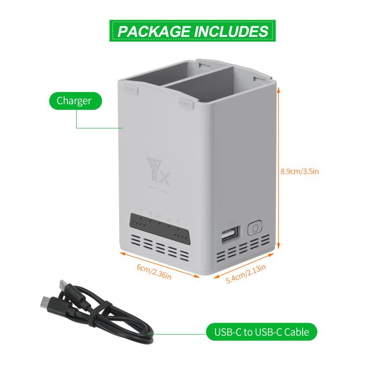 Cargador de batería YX de 65 W para DJI Mini 5 Pro/Mini 4 Pro/Mini 3 Pro/Mini 3, estación de carga de doble canal., 65W