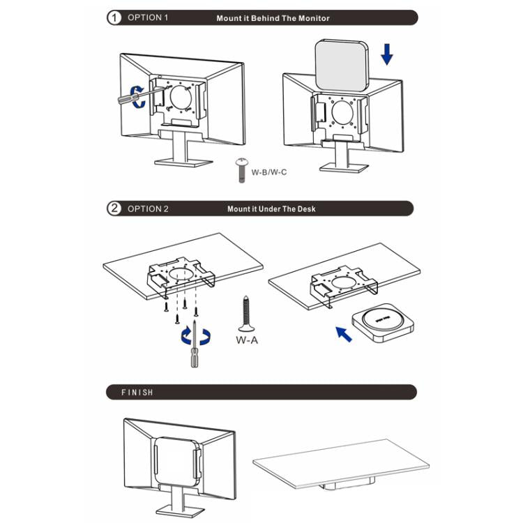 Soporte de montaje trasero para monitor bajo escritorio para Mac Mini M1 / M2, For Mac Mini M1 / M2