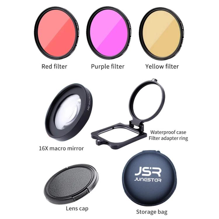 Para cámaras de acción GoPro HERO13/12/11/10/9/8 negras, JSR Filter Adapter Ring+Lens Cover, JSR Red Diving Filter With Adapter Ring, JSR Purple Diving Filter With Adapter Ring, JSR Yellow Diving Filter With Adapter Ring                                ...