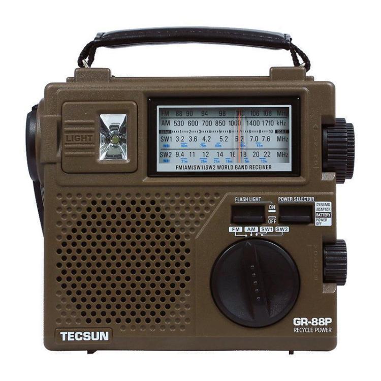Radio portátil de emergencia TECSUN GR-88P con manivela y funciones FM/MW/SW