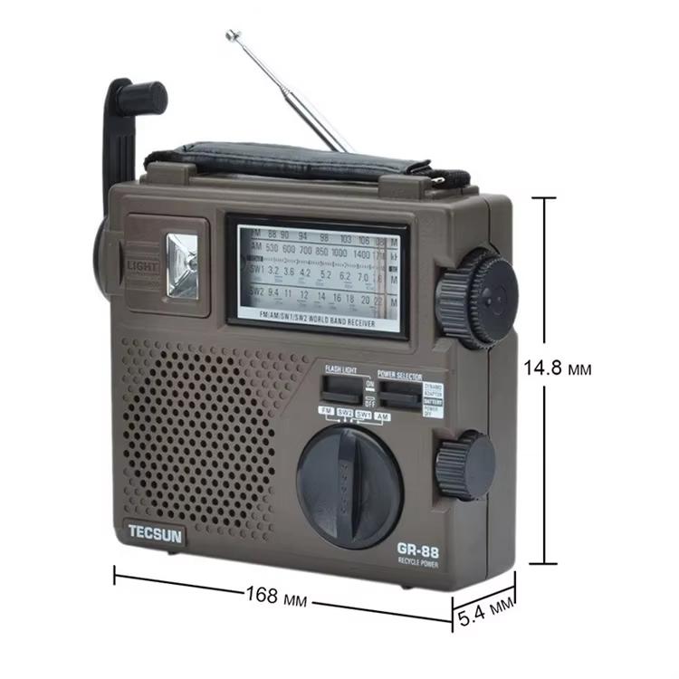 Radio portátil de emergencia TECSUN GR-88P con manivela y funciones FM/MW/SW