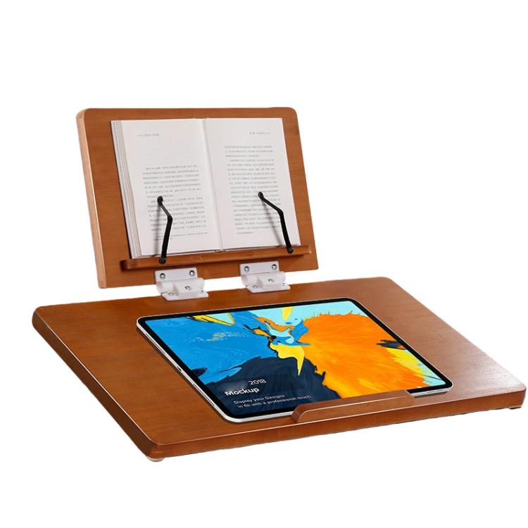 Soporte de lectura de bambú de 2 niveles para tablet, con altura ajustable en 6 niveles, reposalibros y elevador para portátil., 50x36cm Brown, 65x36cm Brown, 50x36cm Light, 65x36cm Light