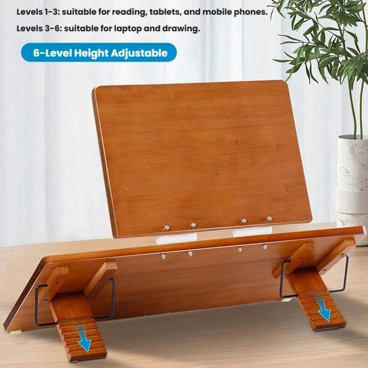 Soporte de lectura de bambú de 2 niveles para tablet, con altura ajustable en 6 niveles, reposalibros y elevador para portátil., 50x36cm Brown, 65x36cm Brown, 50x36cm Light, 65x36cm Light