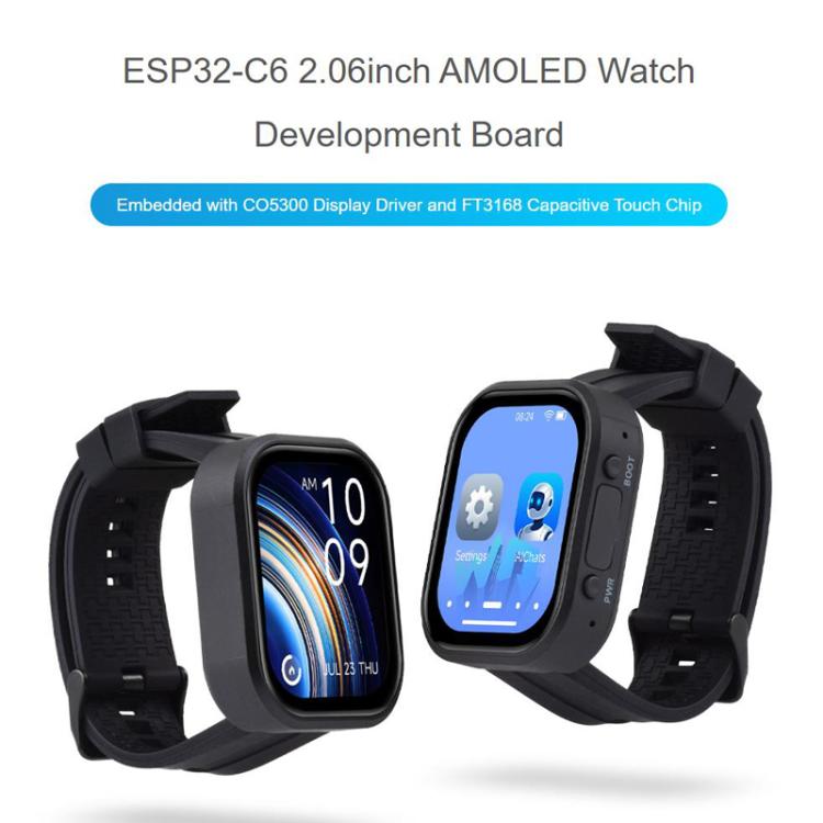 Placa de desarrollo para reloj con pantalla táctil AMOLED WAVESHARE ESP32-C6 de 2,06 pulgadas, 410x502 píxeles, With Lithium Battery, No Lithium Battery