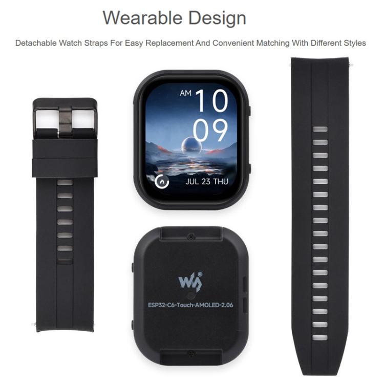 Placa de desarrollo para reloj con pantalla táctil AMOLED WAVESHARE ESP32-C6 de 2,06 pulgadas, 410x502 píxeles, With Lithium Battery, No Lithium Battery