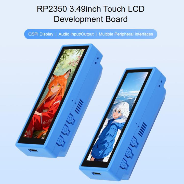 Placa de desarrollo de alto rendimiento WAVESHARE RP2350 con pantalla táctil capacitiva de 3,49 pulgadas, resolución 172 x 640 y arquitectura de doble núcleo., With Lithium Battery, No Lithium Battery