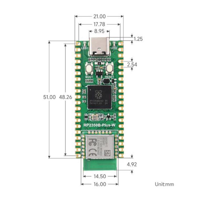 Placa de desarrollo WAVESHARE RP2350B-Plus-W para Raspberry Pi con microcontrolador de doble núcleo RP2350B, compatible con Wi-Fi y Bluetooth., 32048