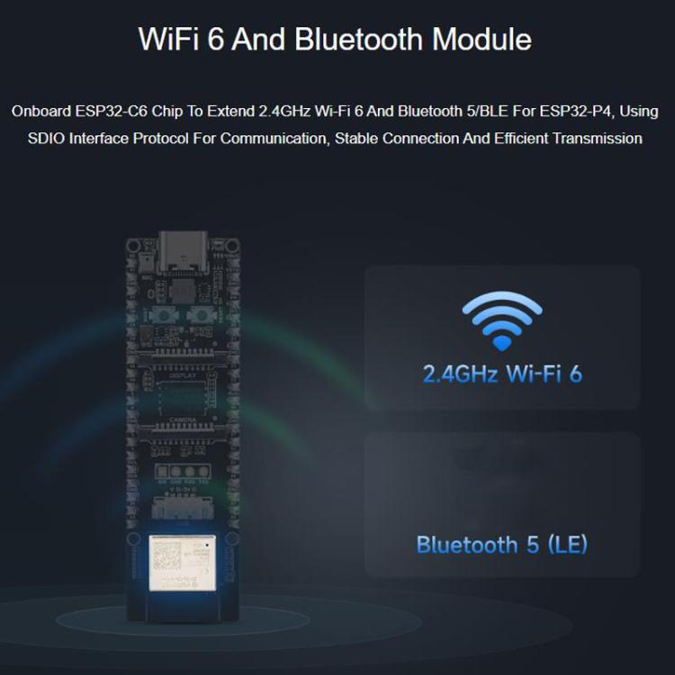 La placa de desarrollo admite Wi-Fi 6 y Bluetooth 5/BLE., WAVESHARE ESP32-P4-WIFI6, WAVESHARE ESP32-P4-WIFI6-M, WAVESHARE ESP32-P4-WIFI6-KIT-A, WAVESHARE ESP32-P4-WIFI6-KIT-B