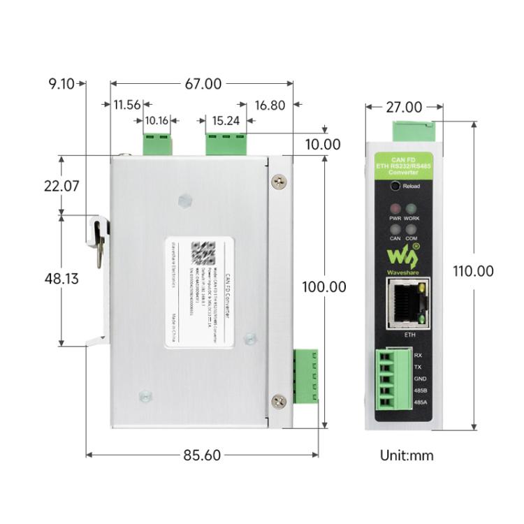 Convertidor de protocolo CAN FD para comunicación de datos bidireccional, compatible con 5 modos de conversión de datos y protocolos CAN 2.0A/2.0B., 32600