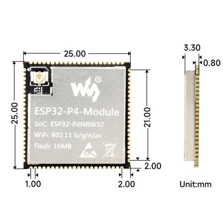 La placa base del módulo ESP32-P4 de WAVESHARE admite Wi-Fi de 2,4 GHz y Bluetooth 5.3., 16MB, 32MB