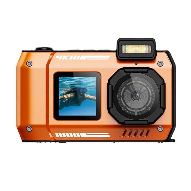 Cámara selfie HD D50 con doble pantalla, resistente al agua IP68, para exteriores y uso subacuático.