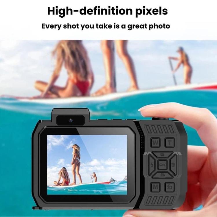Cámara selfie HD D50 con doble pantalla, resistente al agua IP68, para exteriores y uso subacuático.