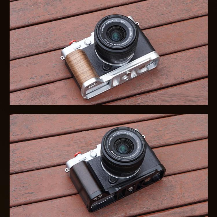 Montura de zapata fría en forma de L Flymile para cámara Fujifilm X-E5, para disparo con una sola mano., Black Ebony, Silver Walnut