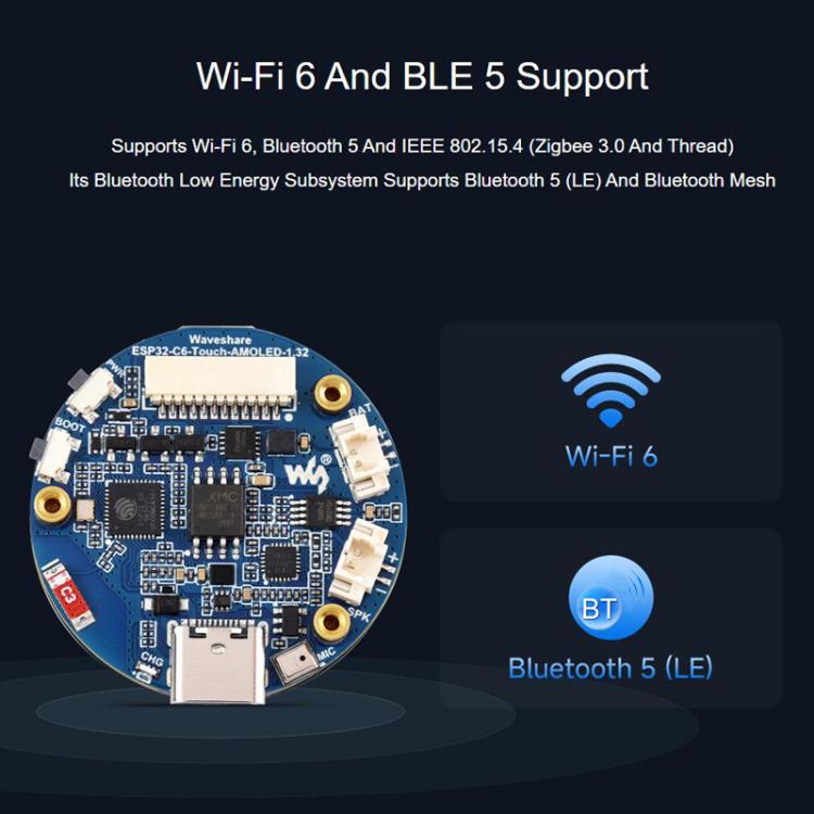 Placa de desarrollo para pantalla táctil redonda AMOLED de 1,32 pulgadas, 32766
