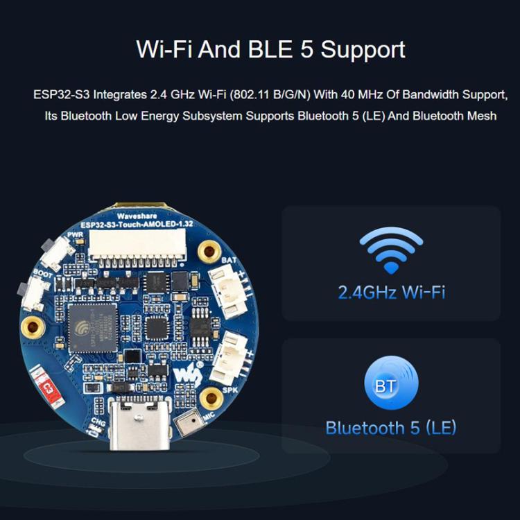 Placa de desarrollo para pantalla táctil redonda AMOLED de 1,32 pulgadas, 32767