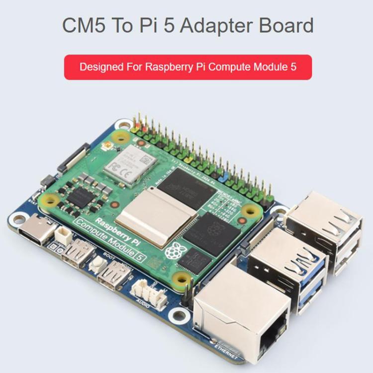 Adaptador WAVESHARE CM5 a Pi5 para Raspberry Pi 5. La placa adaptadora CM5 a Pi 5 permite la conexión a un micrófono., 32049