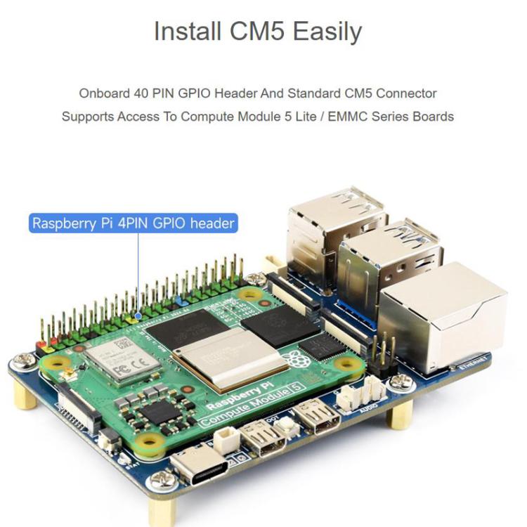Adaptador WAVESHARE CM5 a Pi5 para Raspberry Pi 5. La placa adaptadora CM5 a Pi 5 permite la conexión a un micrófono., 32049