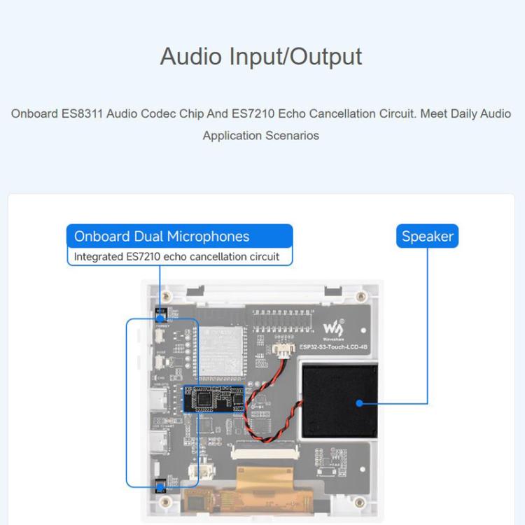 WAVESHARE ESP32-S3-Touch-LCD-4B Smart 86 Box de 4 pulgadas, táctil de 5 puntos, interfaz RGB