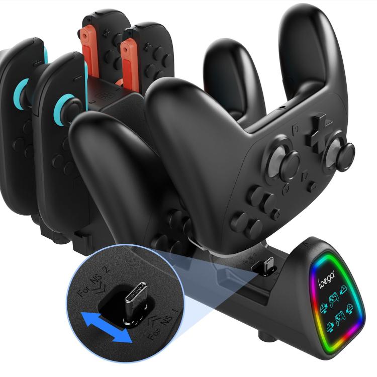Base de carga ipega 10 en 1 para Nintendo Switch 2 / Switch Joy-Con y mandos Switch 2 Pro (versión con conector USB), PG-SW2187