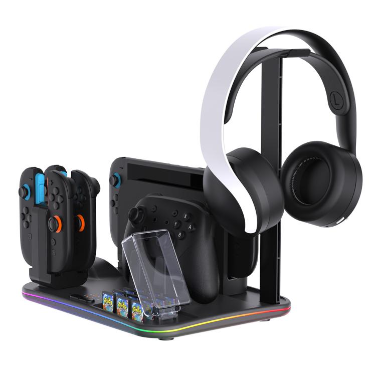 Base de carga multifunción 12 en 1 ipega para Nintendo Switch 2/Switch Joy-Con, base para mando Pro, ventilador de refrigeración y organizador de almacenamiento para juegos y auriculares., 12-in-1