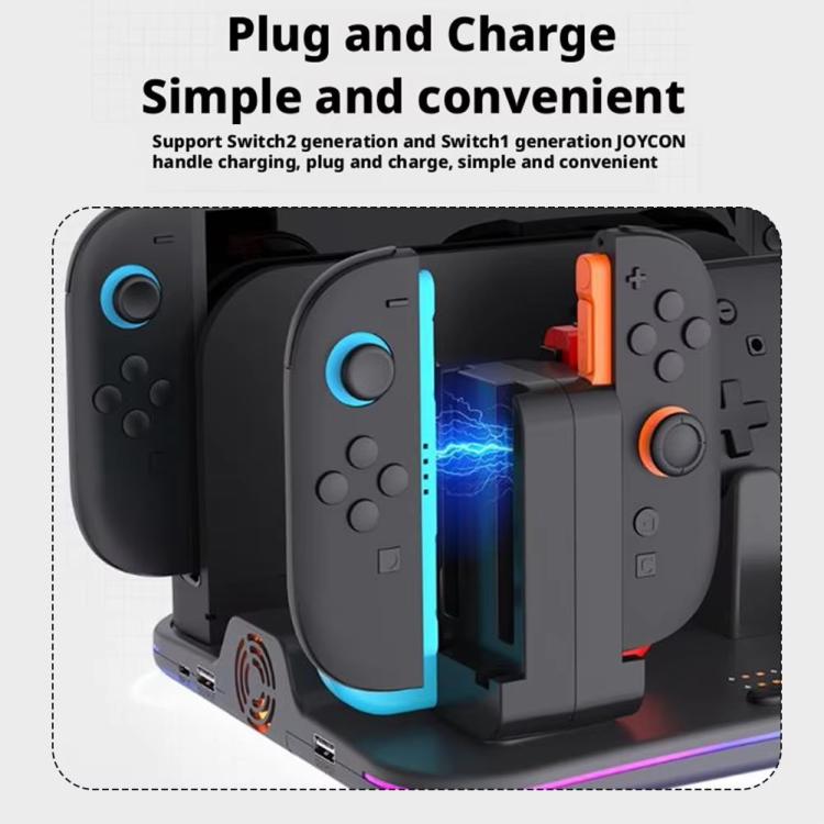 Base de carga multifunción 12 en 1 ipega para Nintendo Switch 2/Switch Joy-Con, base para mando Pro, ventilador de refrigeración y organizador de almacenamiento para juegos y auriculares., 12-in-1