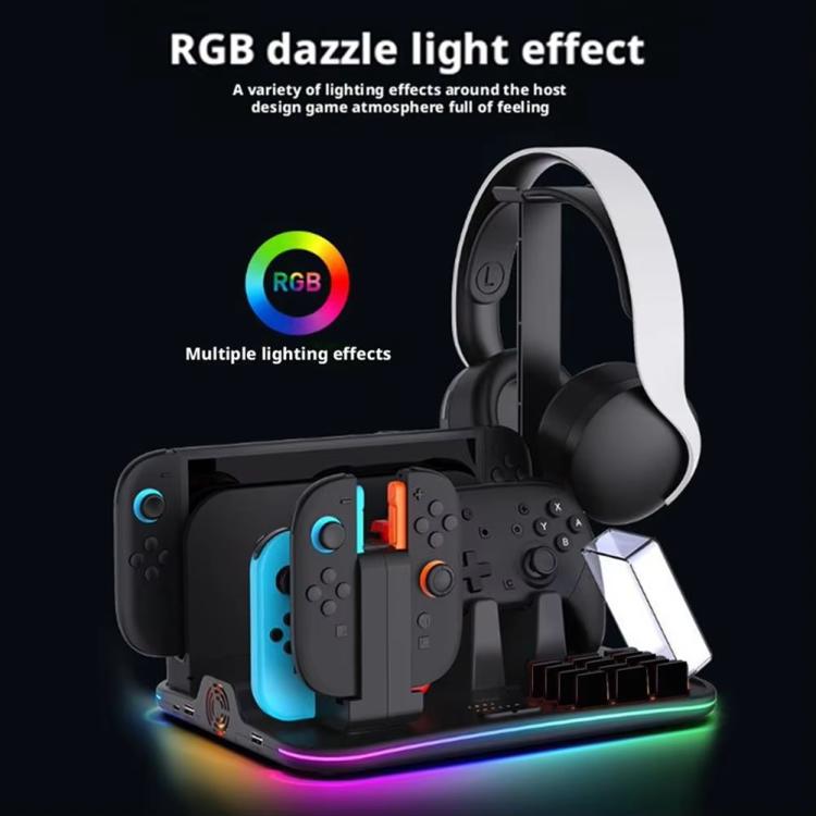 Base de carga multifunción 12 en 1 ipega para Nintendo Switch 2/Switch Joy-Con, base para mando Pro, ventilador de refrigeración y organizador de almacenamiento para juegos y auriculares., 12-in-1