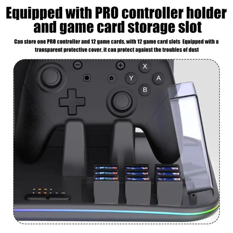 Base de carga multifunción 12 en 1 ipega para Nintendo Switch 2/Switch Joy-Con, base para mando Pro, ventilador de refrigeración y organizador de almacenamiento para juegos y auriculares., 12-in-1
