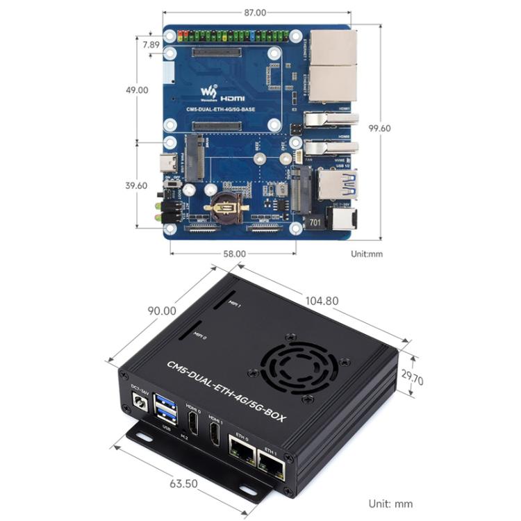 Placa de expansión de doble puerto de red WAVESHARE para Raspberry Pi CM5, compatible con módulo de comunicación 4G/5G., EU Plug, US Plug, UK Plug