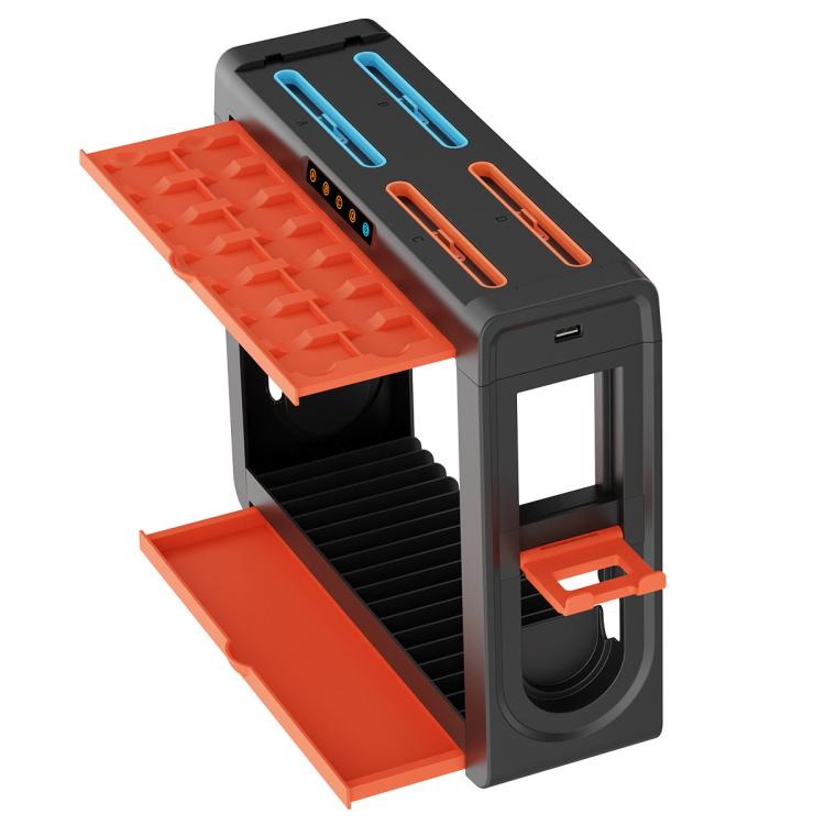 Base de carga y soporte de almacenamiento multifunción 6 en 1 ipega para Nintendo Switch 2 / Switch Joy-Con con 14 ranuras para tarjetas de juego y estuche para juegos de 16 compartimentos., 6-in-1