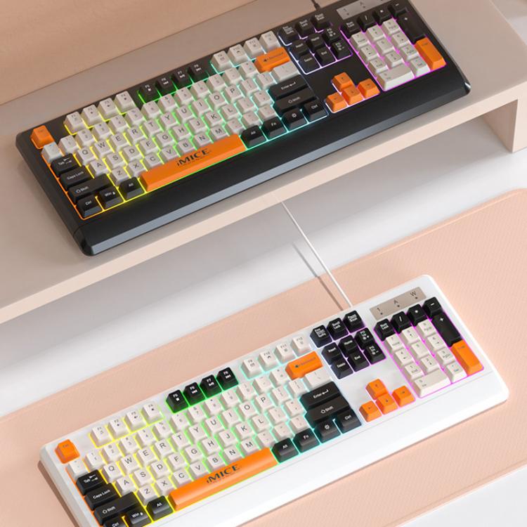 Teclado iMICE AK-100 con cable USB, retroiluminación arcoíris y teclas con bloques de color.