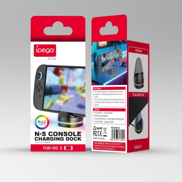 Cargador ipega para consola Nintendo Switch 2 con efectos de iluminación RGB, ipega
