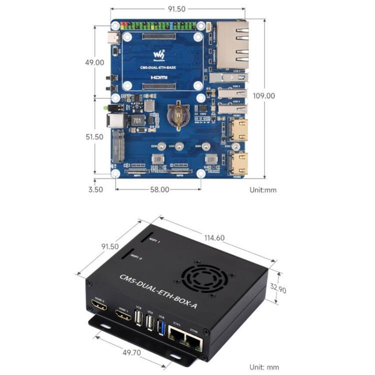 Placa base WAVESHARE Gigabit / 2.5G Ethernet dual para Raspberry Pi CM5, EU Plug, UK Plug, US Plug