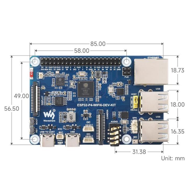 Placa de desarrollo de alto rendimiento compatible con Wi-Fi 6 y Bluetooth 5 / BLE 5., WAVESHARE ESP32-P4-WIFI6-DEV-KIT, WAVESHARE ESP32-P4-WIFI6-DEV-KIT-A, WAVESHARE ESP32-P4-WIFI6-DEV-KIT-B, WAVESHARE ESP32-P4-WIFI6-DEV-KIT-C