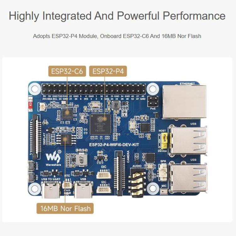 Placa de desarrollo de alto rendimiento compatible con Wi-Fi 6 y Bluetooth 5 / BLE 5., WAVESHARE ESP32-P4-WIFI6-DEV-KIT, WAVESHARE ESP32-P4-WIFI6-DEV-KIT-A, WAVESHARE ESP32-P4-WIFI6-DEV-KIT-B, WAVESHARE ESP32-P4-WIFI6-DEV-KIT-C