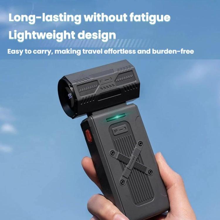 Ventilador turbo portátil F1 de alta velocidad con pantalla digital, ideal para exteriores, camping y reuniones., Black