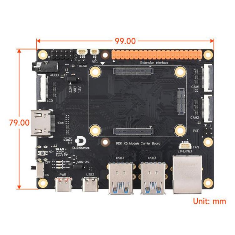 Placa base compatible con interfaz GPIO de 40 pines y puerto Gigabit Ethernet RJ45., D-Robotics RDK X5 MD Carrier Board