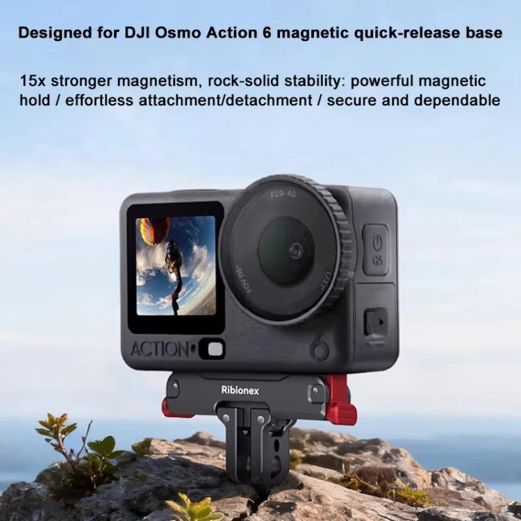Adaptador de liberación rápida magnético de doble cara Ribionex para DJI Osmo Action 6 / Nano, con 2 garras y rosca para trípode de 1/4 de pulgada.