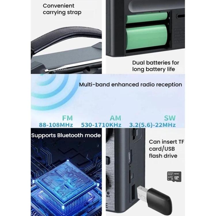 Radio solar de banda completa JOC TG-099BT-S con linterna y Bluetooth portátil, JOC TG-099BT-S