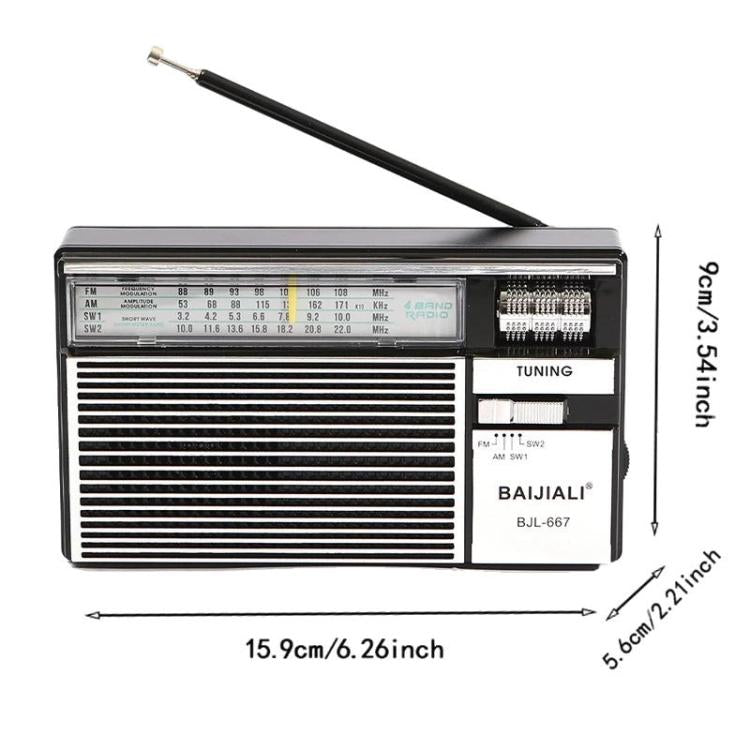 Radio portátil multibanda BAIJIALI BJL-667 FM AM SW con perilla independiente, BAIJIALI BJL-667