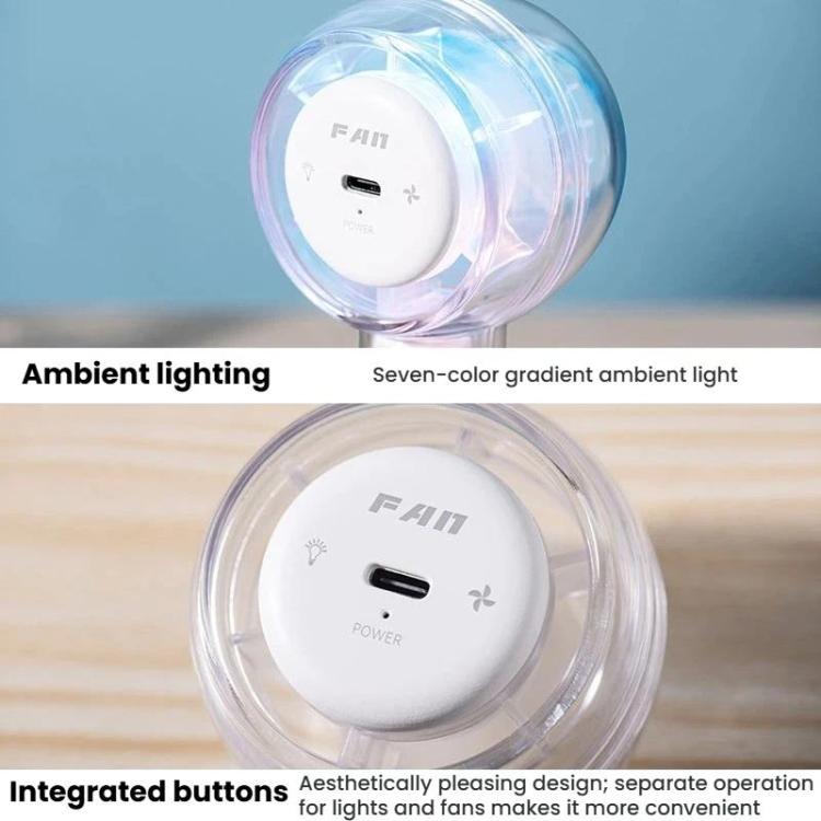 Mini ventilador de mano USB Turbo con luz colorida deslumbrante y práctico, F22