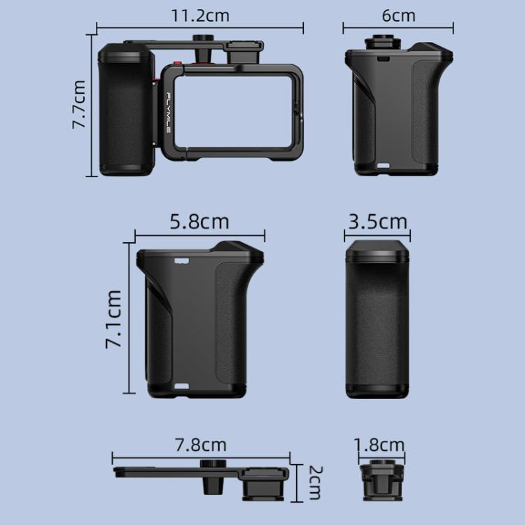Adaptador Flymile extendido tipo jaula para DJI Osmo Action 4 / 3 / 5 Pro, Handle, Set Plastic Version