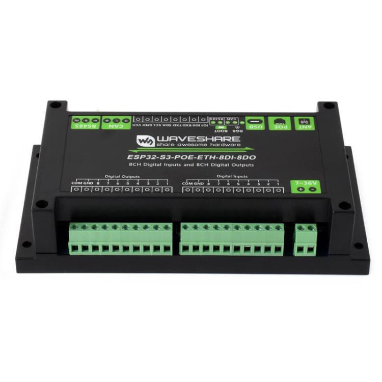 Placa de control con entrada y salida digital de 8 canales, procesador de doble núcleo Xtensa LX7 de 32 bits integrado., Waveshare ESP32-S3-POE-ETH-8DI-8DO