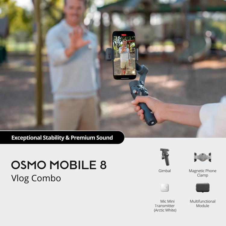 Osmo Mobile 8 Vlog Combo original con micrófono y minitransmisor, Vlog Combo White, Vlog Combo Black